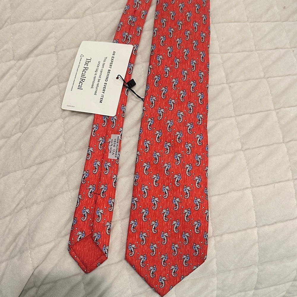 Hermes Vibrant Red Tie with Seahorse Design